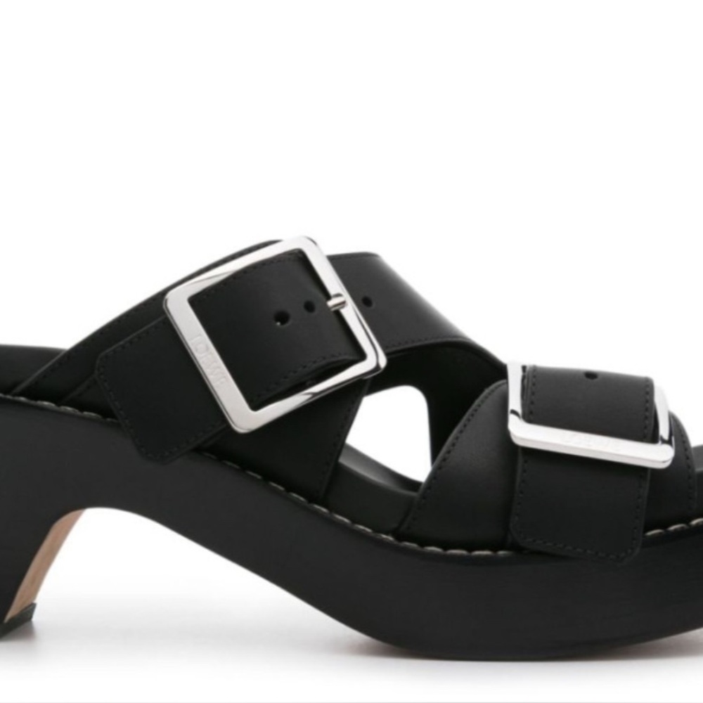 Black Platform Sandals with Silver Buckles